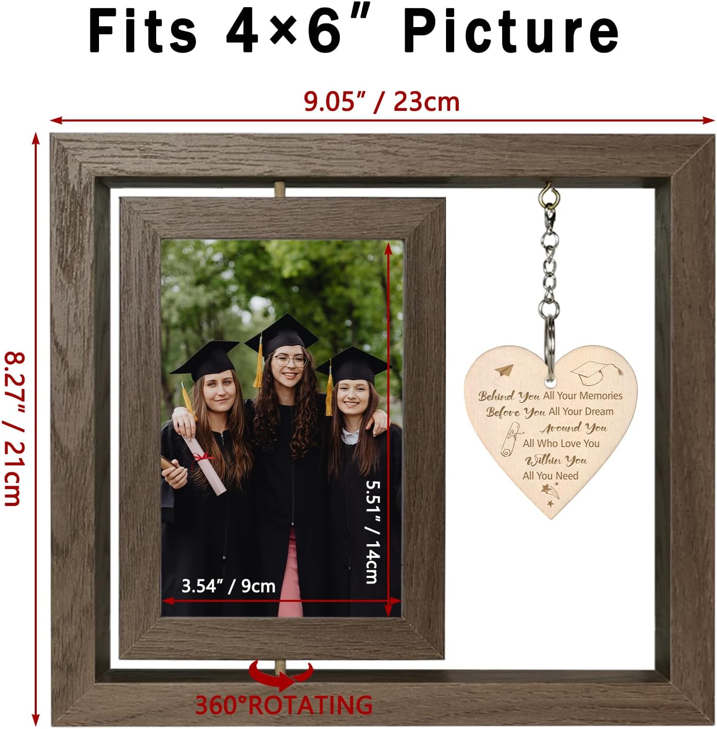 EYITUPC Rustic Wooden Double-Sided 2026 Graduation Picture Frame Gifts for Him Her– Rotating 4x6 Photo Frame with Glass Cover & Gift Box – Behind You All Your Memories - Going Away Gifts for Friends