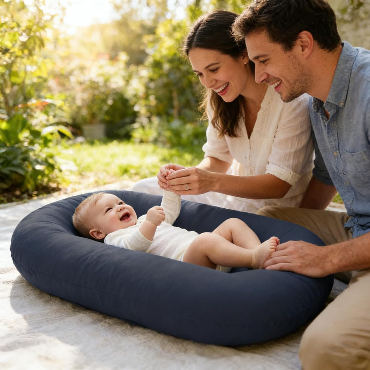 Baby Lounger 0-24 Months 100% Cotton-Snuggle Cozy Me Lounger,Soft & Breathable Baby Lounger for Newborn Play Mat,Infant Babies Essentials Gifts,Gray(Lounger Cover Included)
