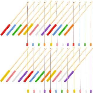 24 Pcs 10 Inch Kids Magnetic Fishing Poles Wooden Magnetic Fishing Rods Colorful Wooden Fishing Games for Kindergarten Boys Girls Fishing Game Birthday Gifts, 8 Colors