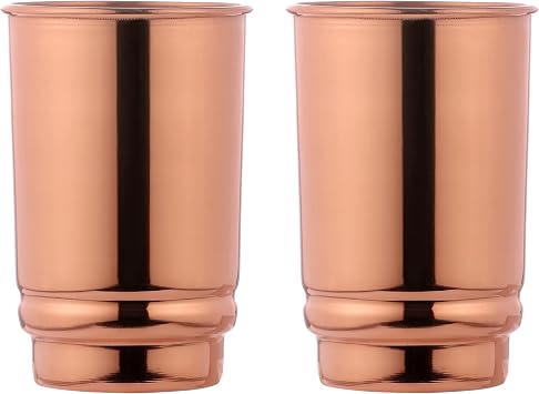 HealthGoodsIn Copper Tumbler Set of 2 - Pure Copper Drinking Tumbler for Water, Ayurvedic Copper Tumbler for Daily Use, Glossy Finish, 11.83 oz 350 mL