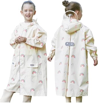 Toddler Kids Raincoat Boys Girls Rain Jacket Waterproof Rain Poncho Reusable Outwear Rainwear Rain Suit 2XL/10-12 Years, Rainbow