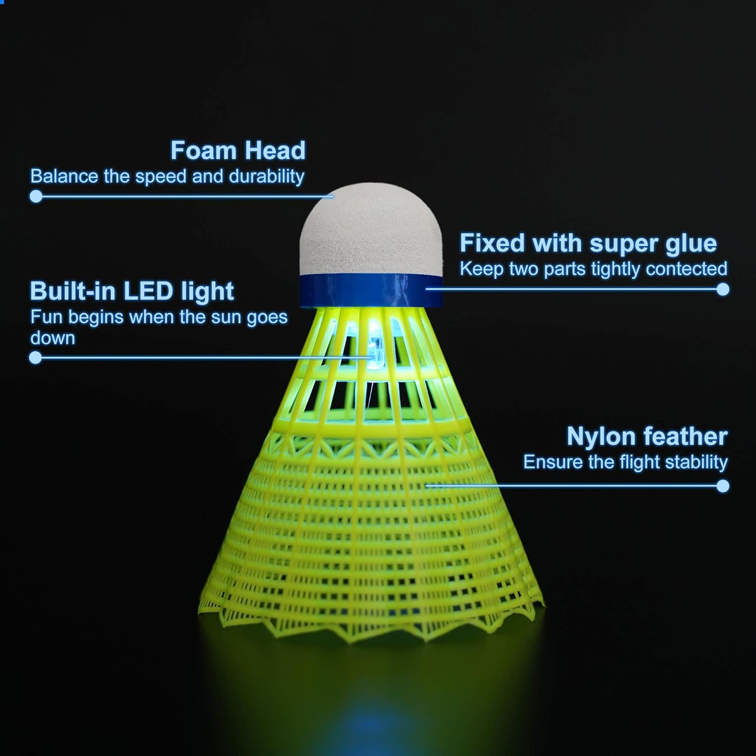 HIRALIY 12 Pack LED Badminton Shuttlecocks Birdies Lighting Nylon Shuttlecocks Glow in The Dark for Backyard Family Game, Includes 6 Green LED and 6 Blue LED : Sports & Outdoors