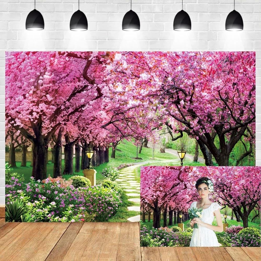 3x2,5m Toile de Fond Jardin de Printemps Fleur de Cerisier Paysage Naturel Fond Photographique Décoration de fête d'anniversaire Accessoires pour Photos de Portrait d'enfants et d'adultes
