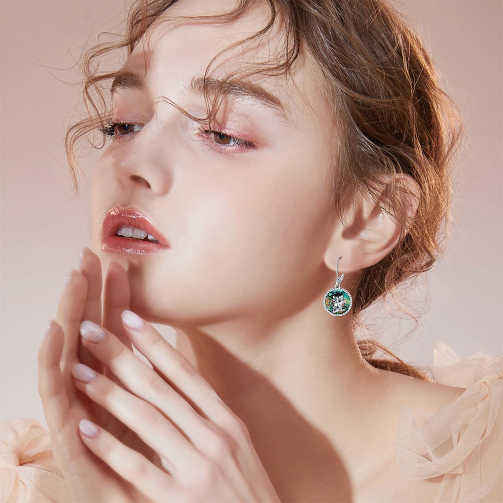 KZX Pendientes de búho para mujer, plata de ley 925, aretes colgantes de búho con concha de abulón, joyería de cumpleaños, día de Acción de Gracias, regalo para niña y esposa, Plata de ley, Sin piedra