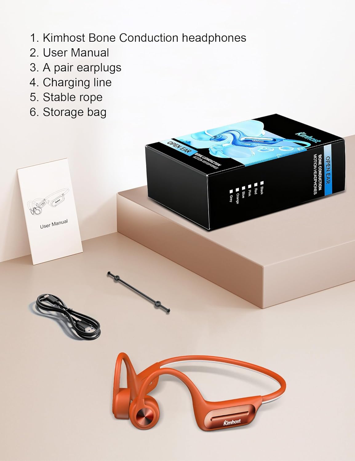 Bone Conduction Headphones, Open Ear Headphones with MP3 Mode 32GB, 10Hrs Playtime IP68 Waterproof Swimming Headphones Secure Fit for Running, Cycling, Work, Gift(Orange) - Image 8