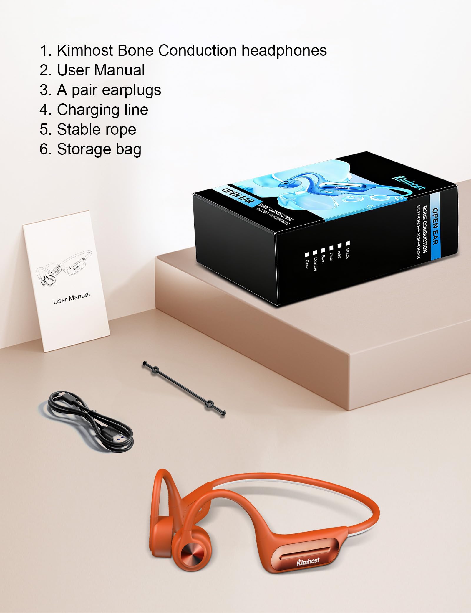 Cuffie a conduzione ossea, auricolari aperti con modalità MP3, 32 GB, 10 ore di autonomia, IP68, impermeabili, per nuoto, vestibilità sicura per corsa, ciclismo, lavoro, regalo (arancione)