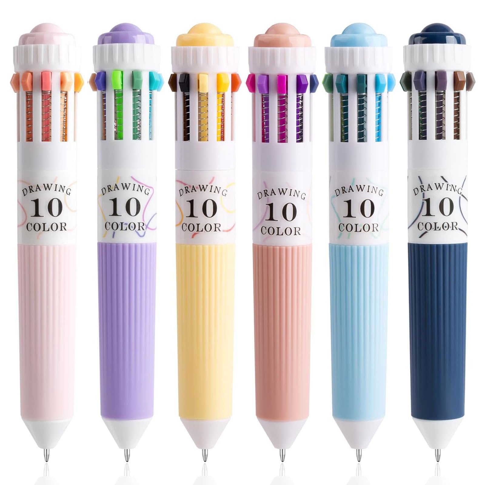 Hyleon Multicolour Pens All In One – 6 Pack Multi Colour Pens, Multicoloured Pen Set, 10-in-1 Multi Pen for Writing, Drawing, School, Office & Art Supplies