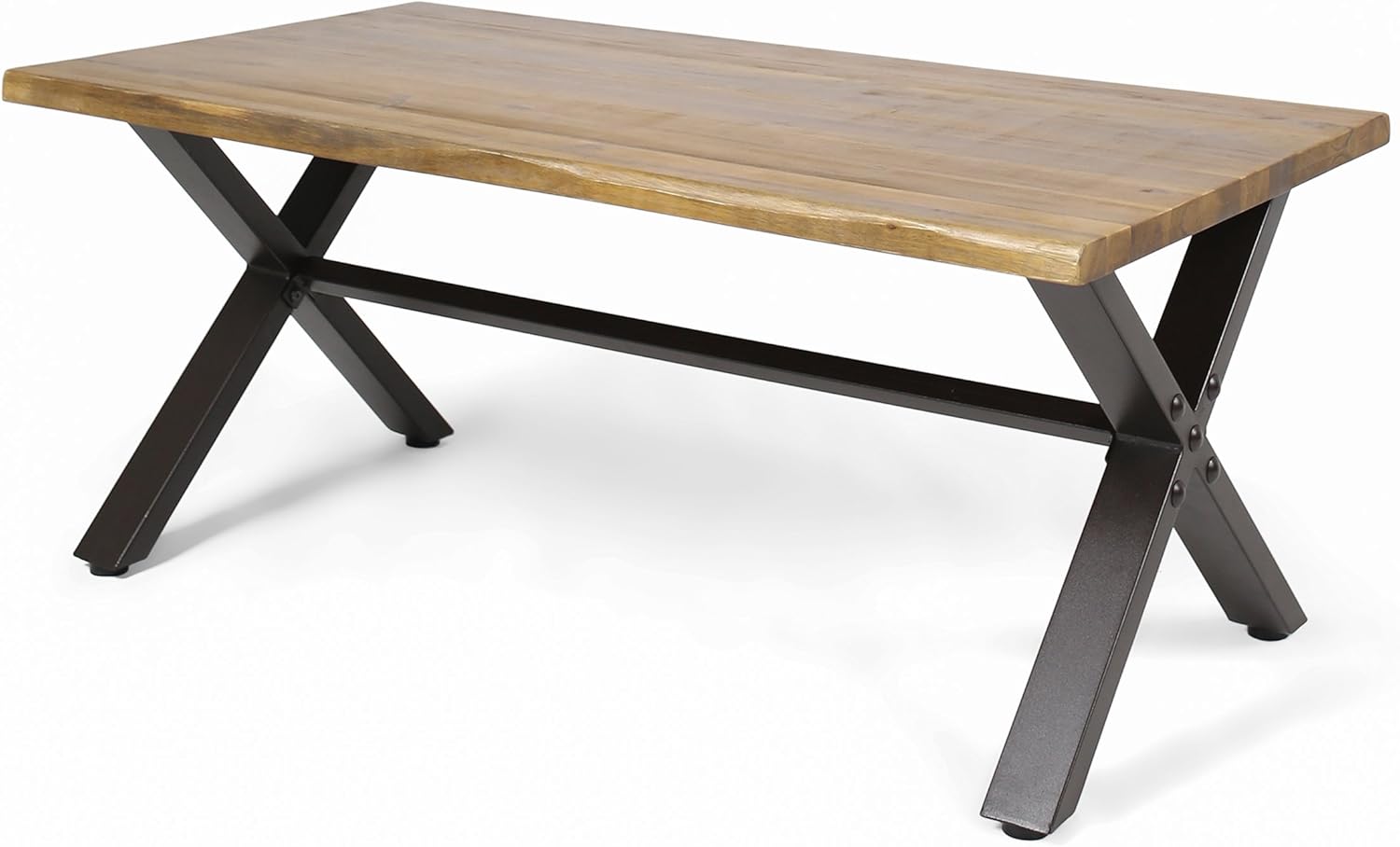 Christopher Knight Home Sanibel Outdoor Acacia Wood Coffee Table, Teak Finish / Rustic Metal,Black and Brown