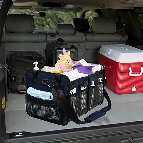 Miniatura 5 de FIROK Organizador plegable para maletero, organizador de pañales para bebé, estación de cambio de pañales con divisor extraíble, organizador de