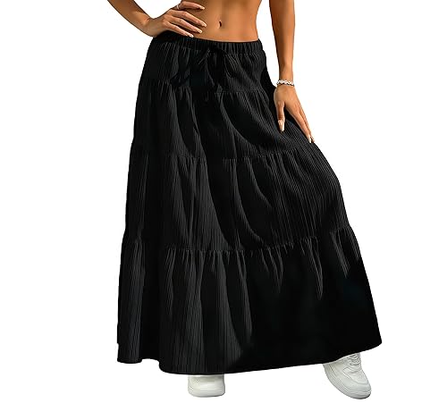 AXX Women's Boho Flowy Maxi Skirt - High Waist Layered
