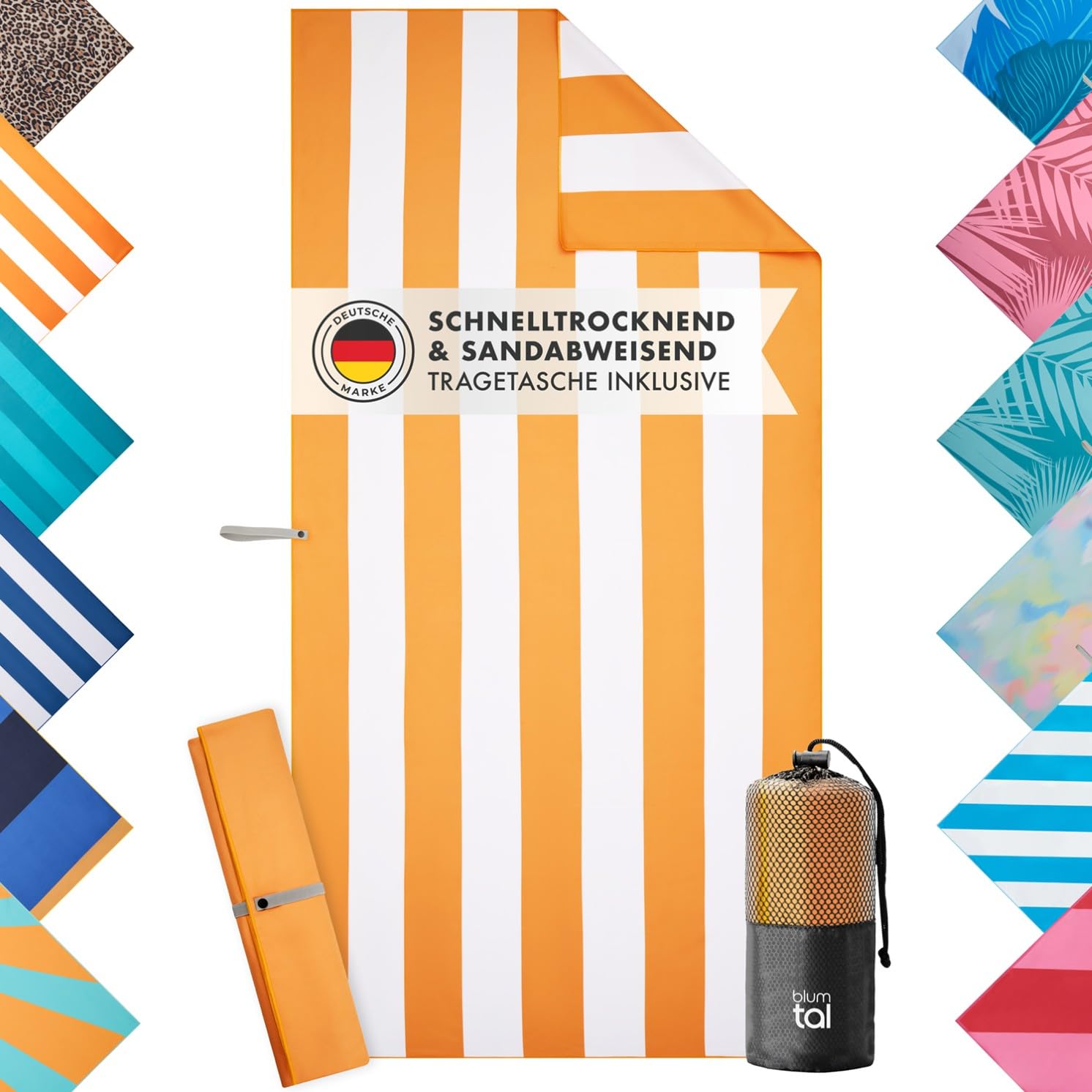 Blumtal Strandtuch XXL aus Mikrofaser - kompaktes und schnelltrocknendes Handtuch/Strandhandtuch 90x180 - Stranddecke sandfrei + Band - Badehandtuch sandabweisend Gelb-Weiß gestreift