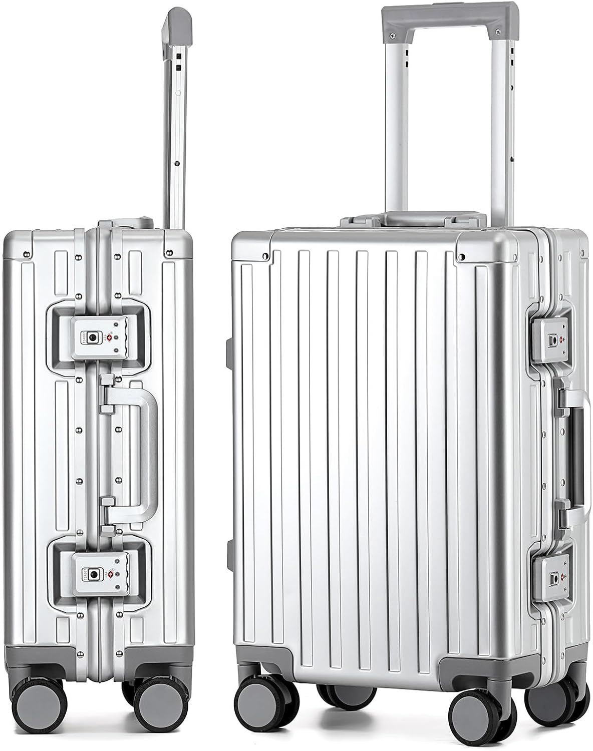 20 Inch All Aluminum Carry On Luggage 22x14x9 Airline Approved with Spinner Wheels,Hard Shell Zipperless Lightweight Small Suitcase with TSA Approved for Travel Business Women Men,Silver