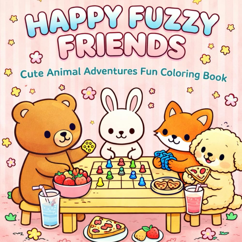 Happy Fuzzy Friends: Cute Animal Adventure Fun Coloring Book
