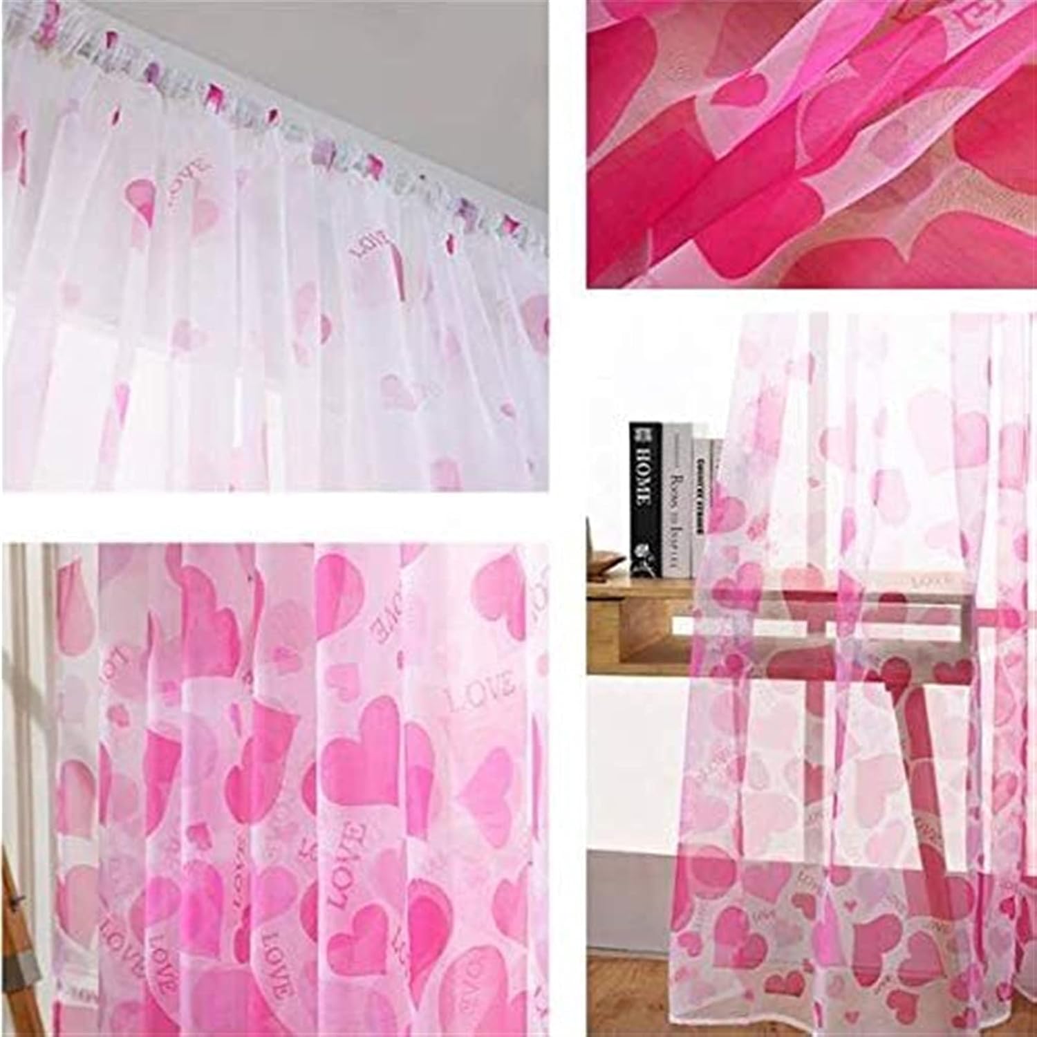 Printed Sheer Curtains, with Love Voile Rod Pocket Curtain for Living Room Bedroom Balcony Valance Modern Drapes 1 Pc (Color : Red 2, Size : W200*H270cm)