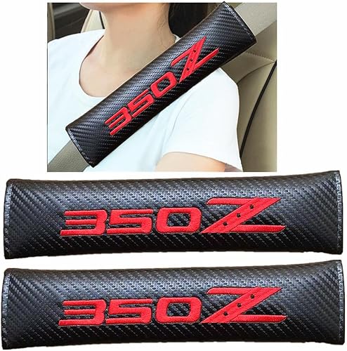 ECOBU 2 piezas de Wish for Nissan 350Z - Funda para cinturón de seguridad de automóvil de fibra de carbono roja, almohadillas para cinturón de