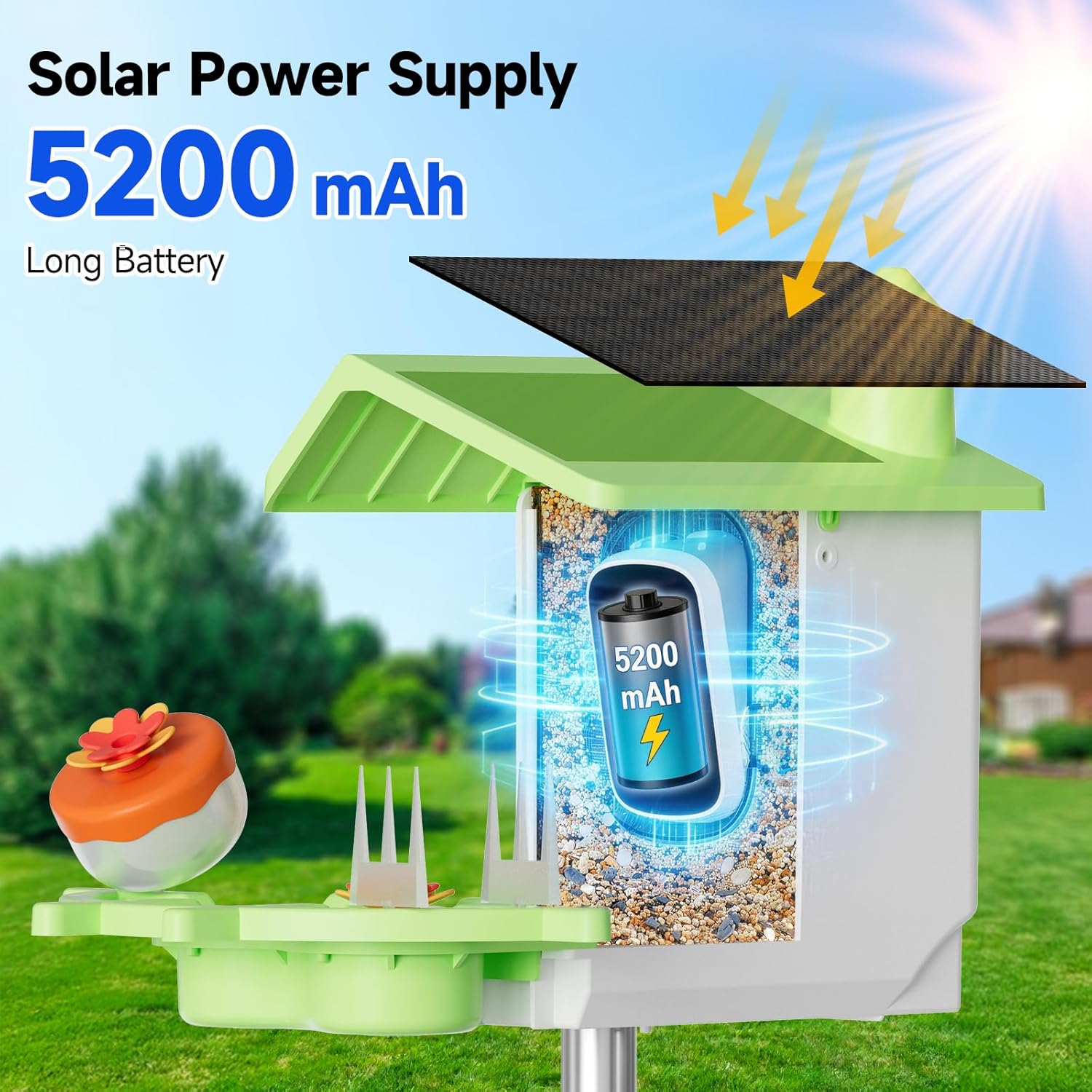 Smart Bird Feeder with Camera Solar Powered, 2K HD Night Vision 150° Wide View, AI Identify 11000+ Bird Species, 5200mAh Battery IP65 Waterproof, Instant Alerts Cloud Storage for Bird Lovers