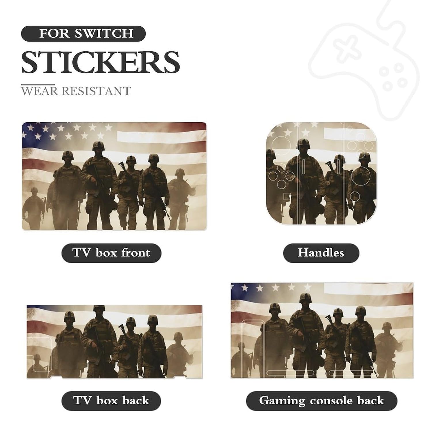 AoHanan Soldiers American Flag Switch Skin Full Set Sticker Wrap Vinyl Decal Compatible with Game Switch Standard
