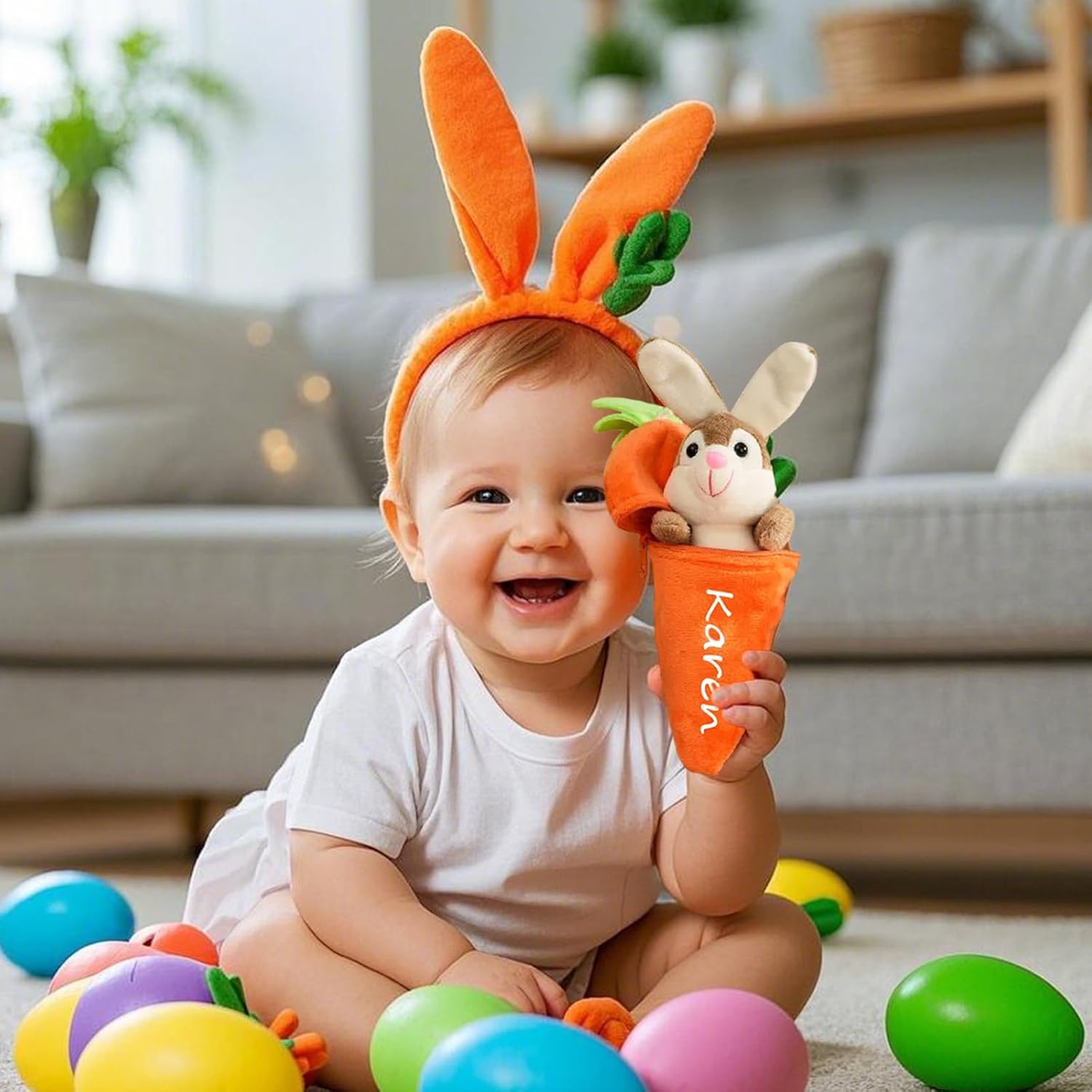 Custom Easter Plush Rabbit Keychain, Personalized Easter Bunny Rabbit with Name, Funny Reversible Carrot Bunny Toys, Baby Easter Toys Gifts for Boys Girls, Easter Decorations, Children's Day Gifts
