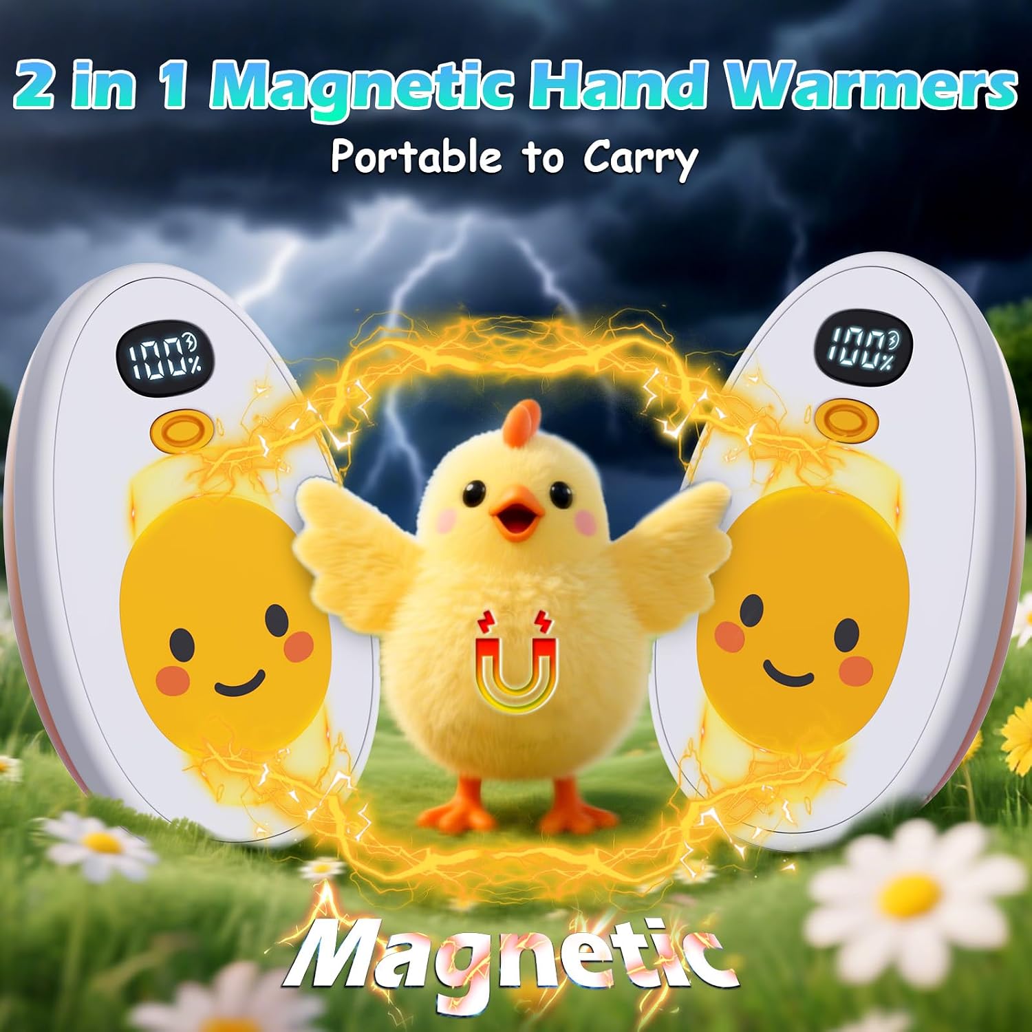 Hand Warmers Rechargeable 2 Pack, Egg Electric Hand Warmers with LED Display & 4 Heat Levels, Magnetic Hand Heater for Women, Kids, Men, Raynauds Essentials, Gifts for Christmas, Birthday, Valentine