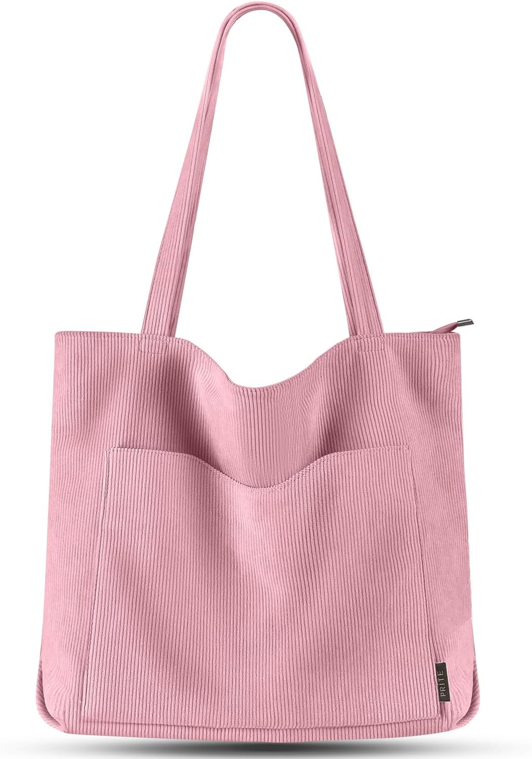Prite Corduroy Tote Bag for Women with Zipper, Large Capacity Shoulder Bags with Adjustable Strap and Pockets Waterproof Handbag for Work School Shopping Travel College