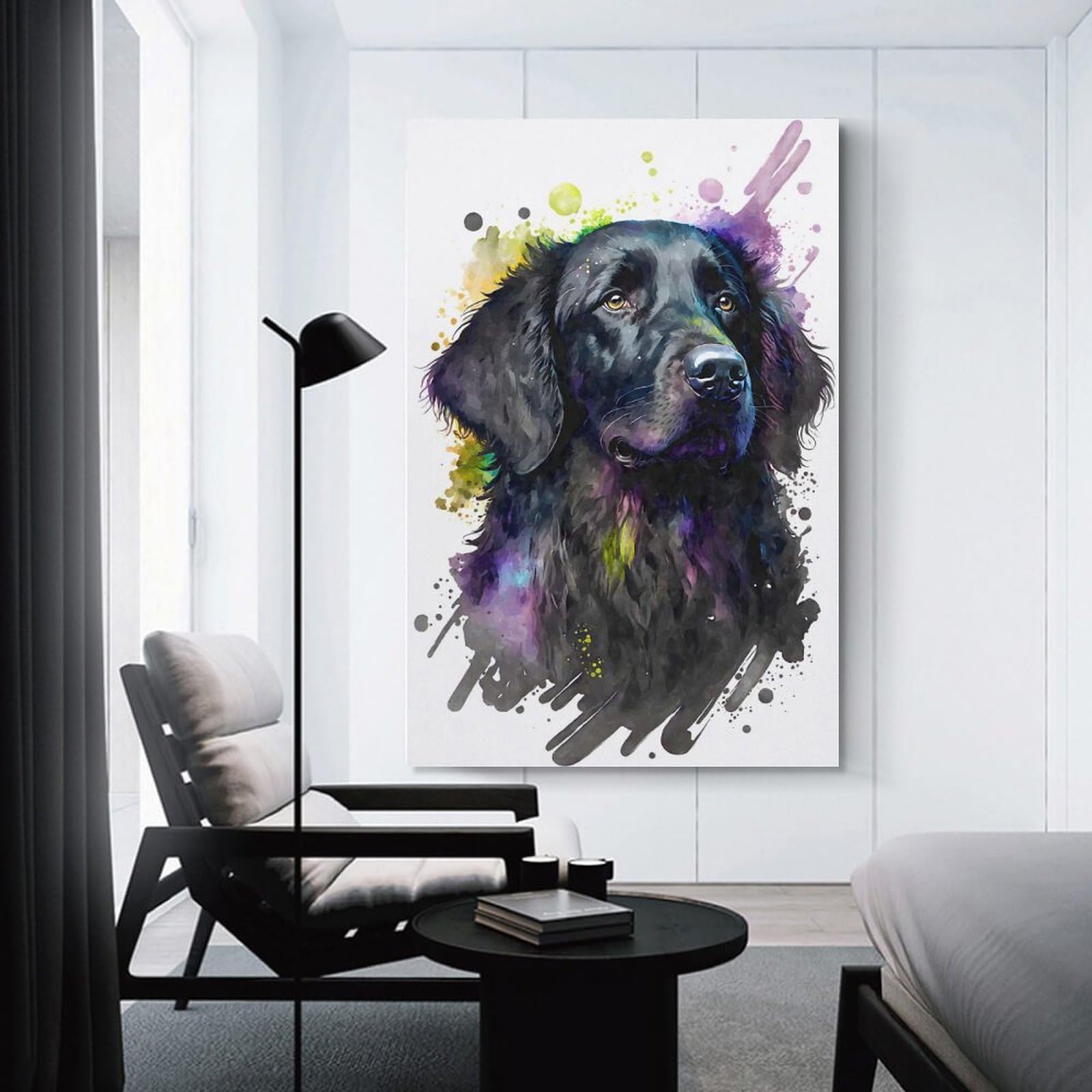 Junmoney Unframe-Style-7 Flat Coated Retriever Canvas Art Print 24X36inch(60X90cm), For Apartment Walls, Studios Or Work Areas, An Easy Choice For New Home Styling