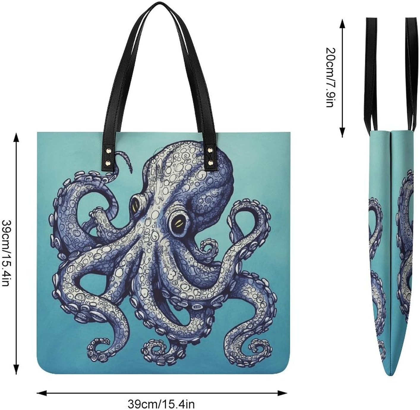 Octopus Design Tote Bag with Magnetic Buckle Reusable Grocery Bags Lightweight Cross Body Handbag for Daily Essentials