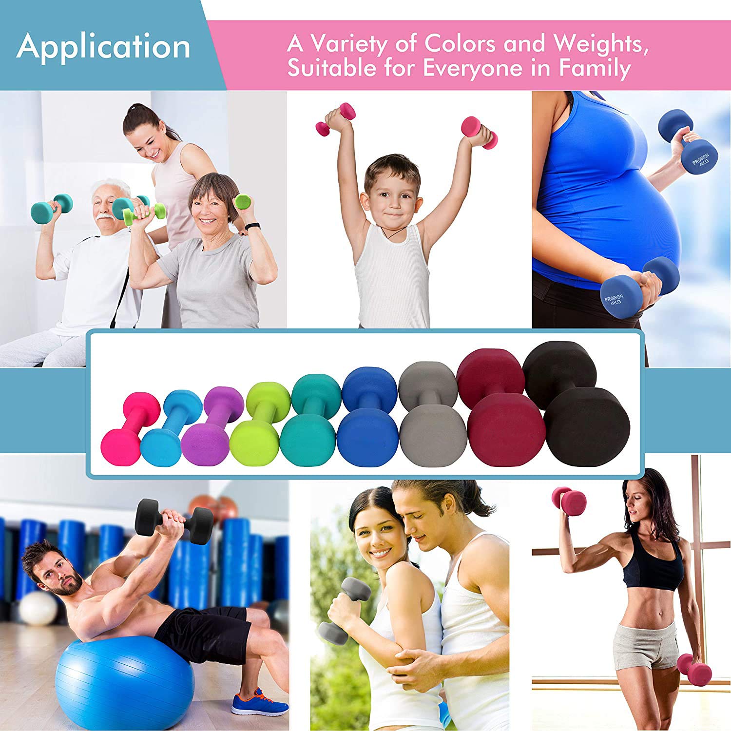 Hex Rubber Kurzhanteln für Frauen und Männer, Gusseisen Farbe Hanteln Gewicht Set, Gewichte Fitness Home Gym Übung Langhantelset, 1 kg / 1,5 kg / 2kg / 3kg / 4kg / 5kg (1 Paar),Lila,1kg*2
