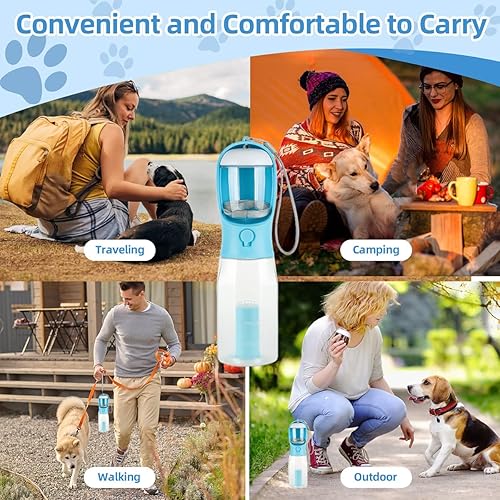 Miniatura 6 de Botella de agua 3 en 1 para perros, dispensador de agua portátil para cachorros con comedero para beber, con espacio para bolsas de basura para