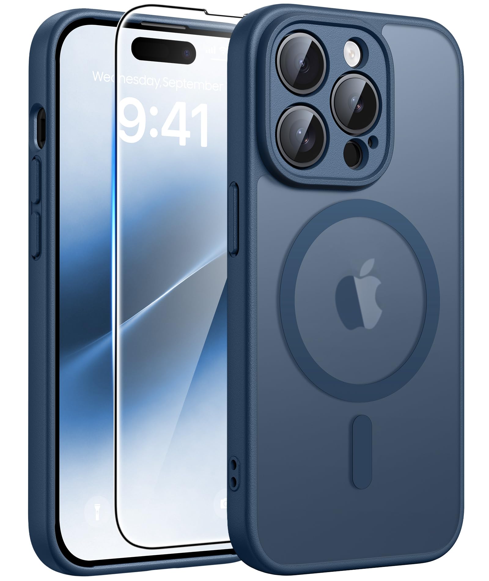 FNTCASE for iPhone 14-Pro Case Blue: Translucent Compatible with MagSafe