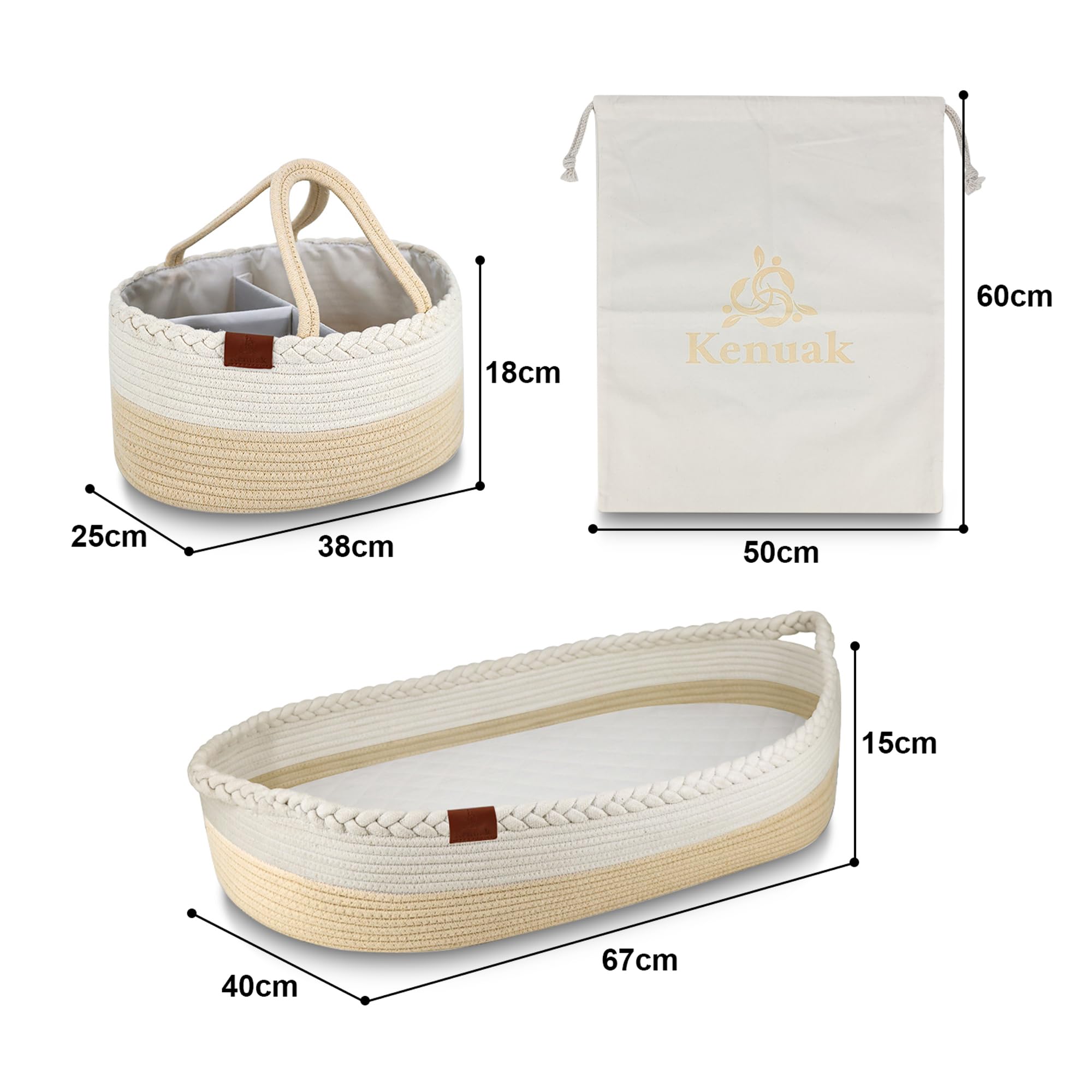 Cesta Cambiador Bebé Portátil, Canasta Mueble Recién Nacido, Cambiador de Mesa Impermeable Pañales, Funda Extraíble Suave con Cremallera, Nido Plegable de Viaje 100% Algodón Natural (Beige)
