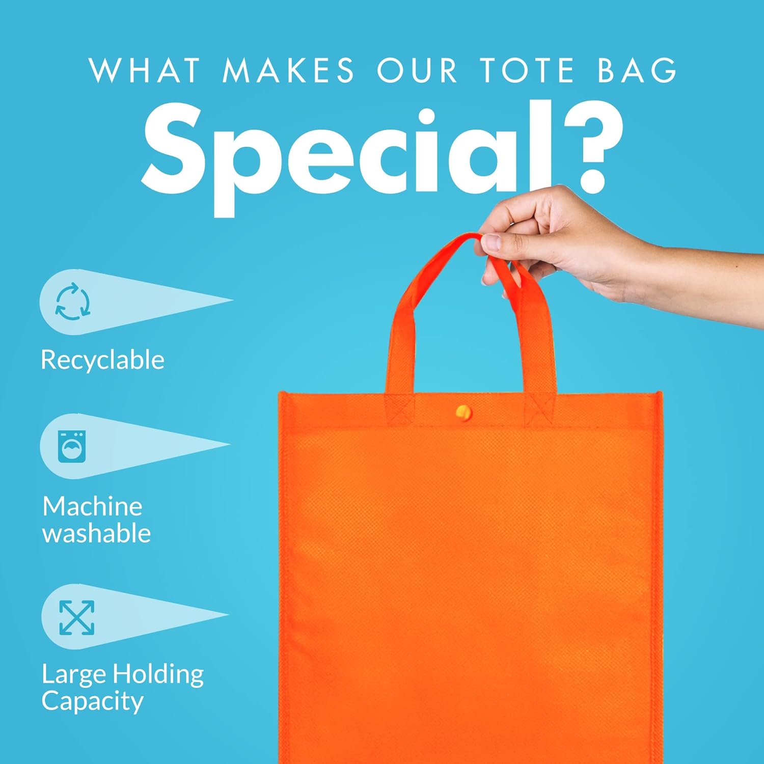 Simply Green Solutions - Reusable Grocery Bags, Durable Large Tote Bags, Shopping Bags for Groceries, Utility Tote, Reusable Gift Bags With Handles, 14 x 16.5 x 6, Pack of 10, Orange - Image 4