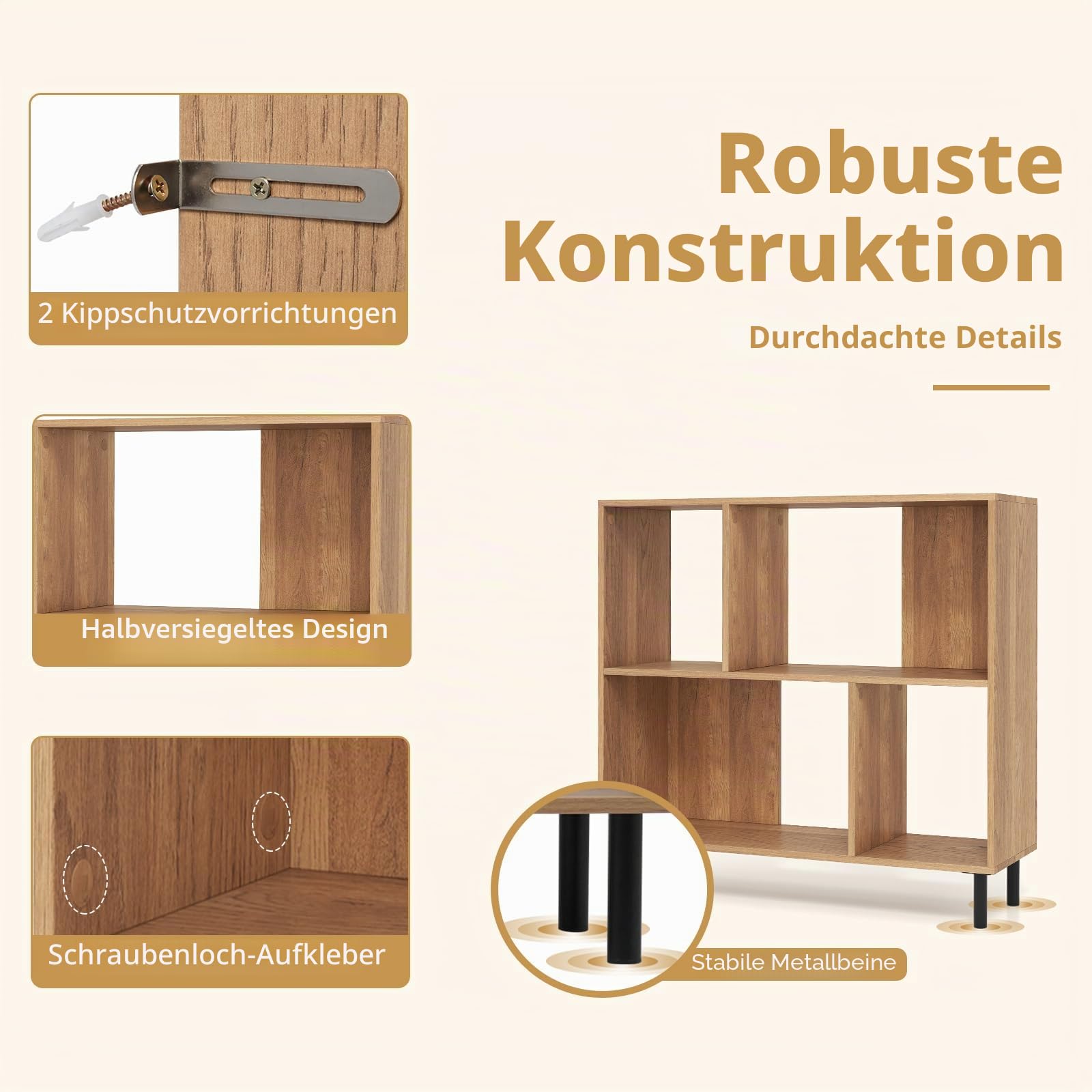 KOMFOTTEU Offenes Bücherregal mit Kippschutz & Metallbeine