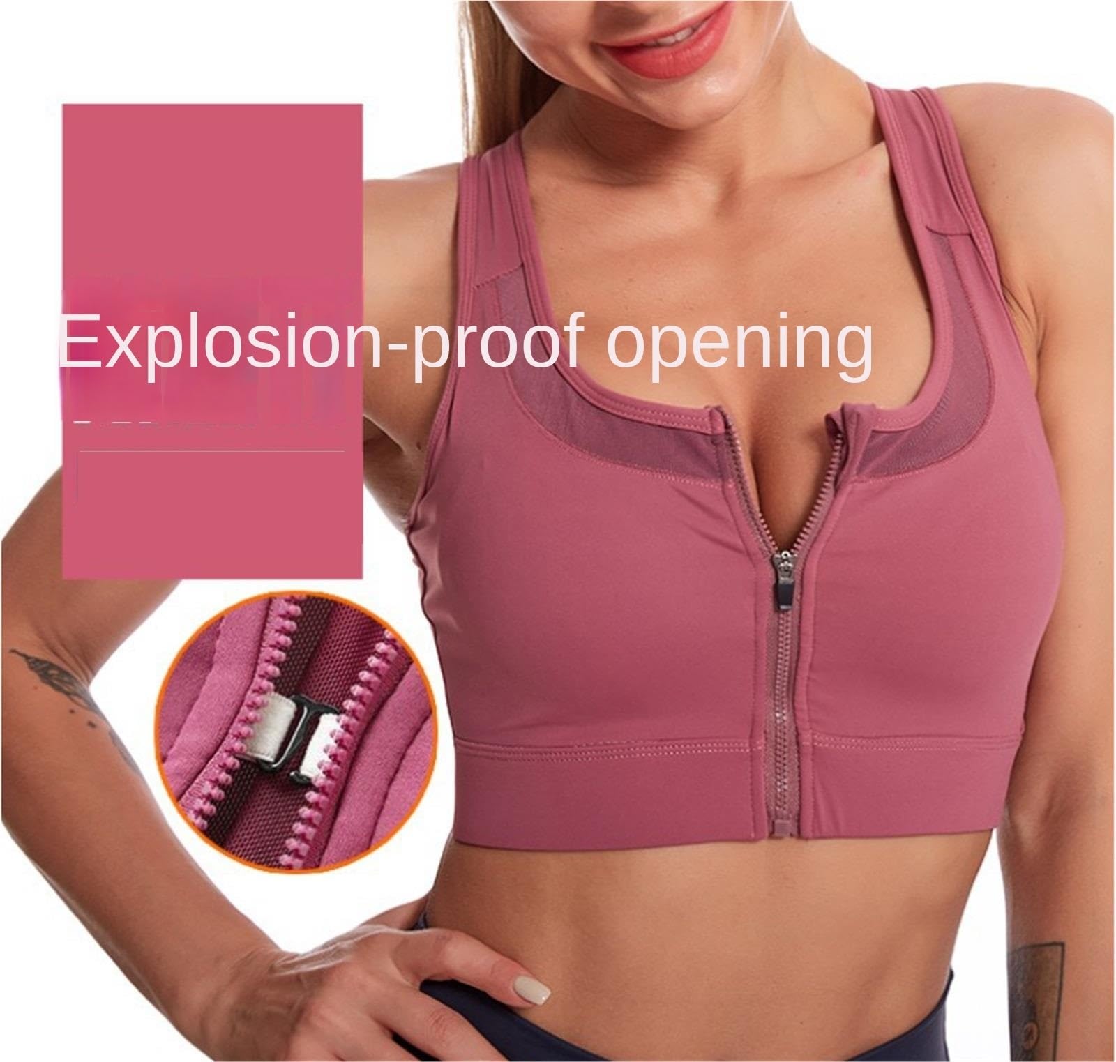 Biustonosz Sportowy Fitness Damski Sportowy Biustonosz Plus Size Z Zamkiem Błyskawicznym, Odporny Na Wstrząsy Biustonosz Do Fitnessu Push Up Stanik Sportowy Damski