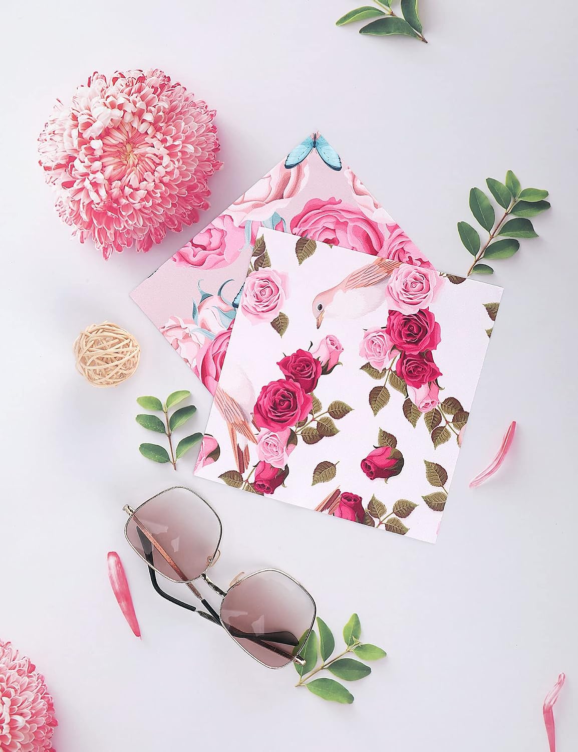 6PCS Thickened Microfiber Eyeglass Cleaning Cloths, Peony Floral Pattern, Lint-Free, Reusable for Eyeglasses, Phone Screens, Camera Lenses, Home Office Travel Use
