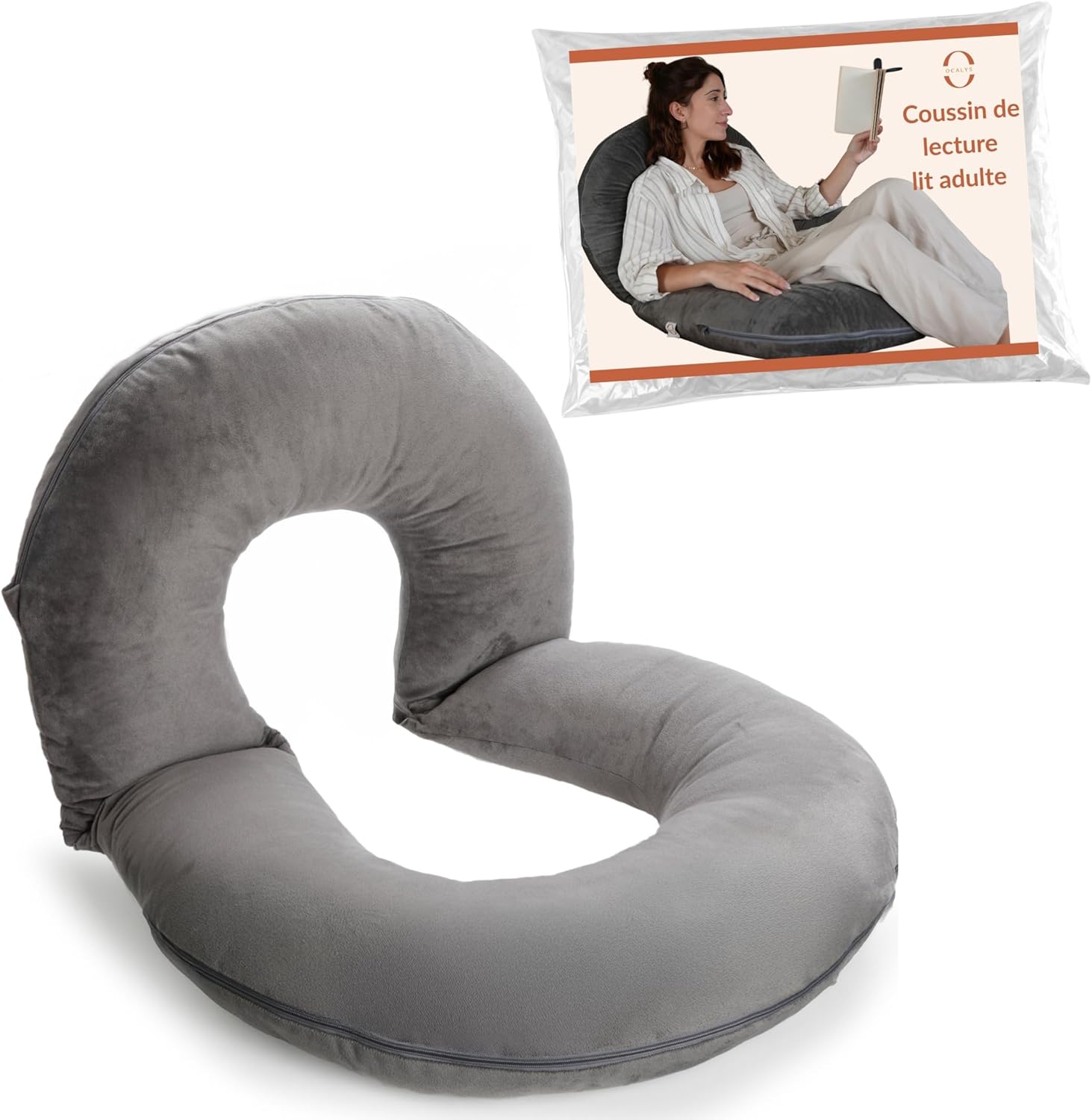 OCALYS 5-in-1 Reading Cushion for Reading, Sleeping, Teleworking, Relieving Heavy Legs, Relaxing in Bed or on the Sofa, Personalized Comfort and Ergonomic Support.