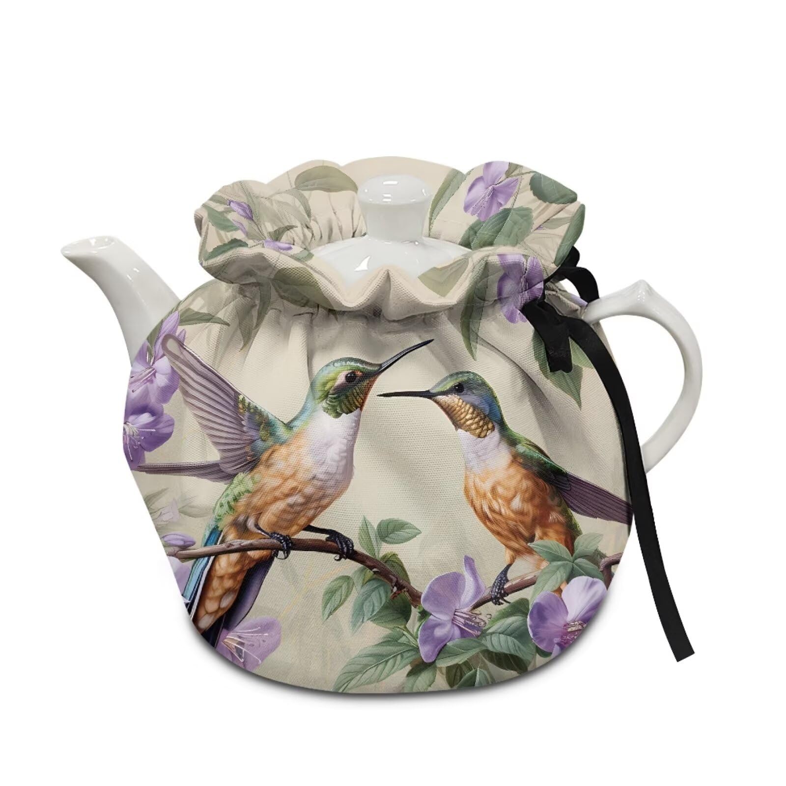 Hummingbirds Petunias Tea Pot Tea Kettle Decorative Cover Insulated Dust Bag Drawstring Tea Kettle Covers Teacup Covers Insulated Drop-Proof Shock-Proof Decoration