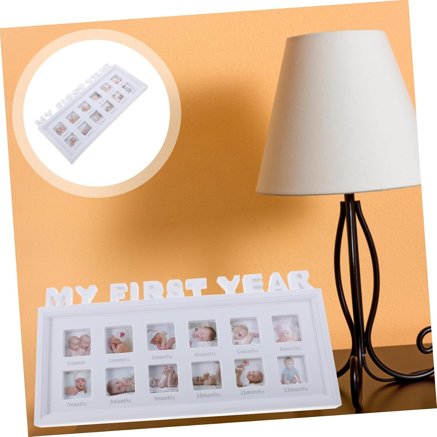 Abaodam Photo Frame Collage Picture Keepsake for Newborns White Durable Plastic Memory Display for Boy Girl Nursery Decor