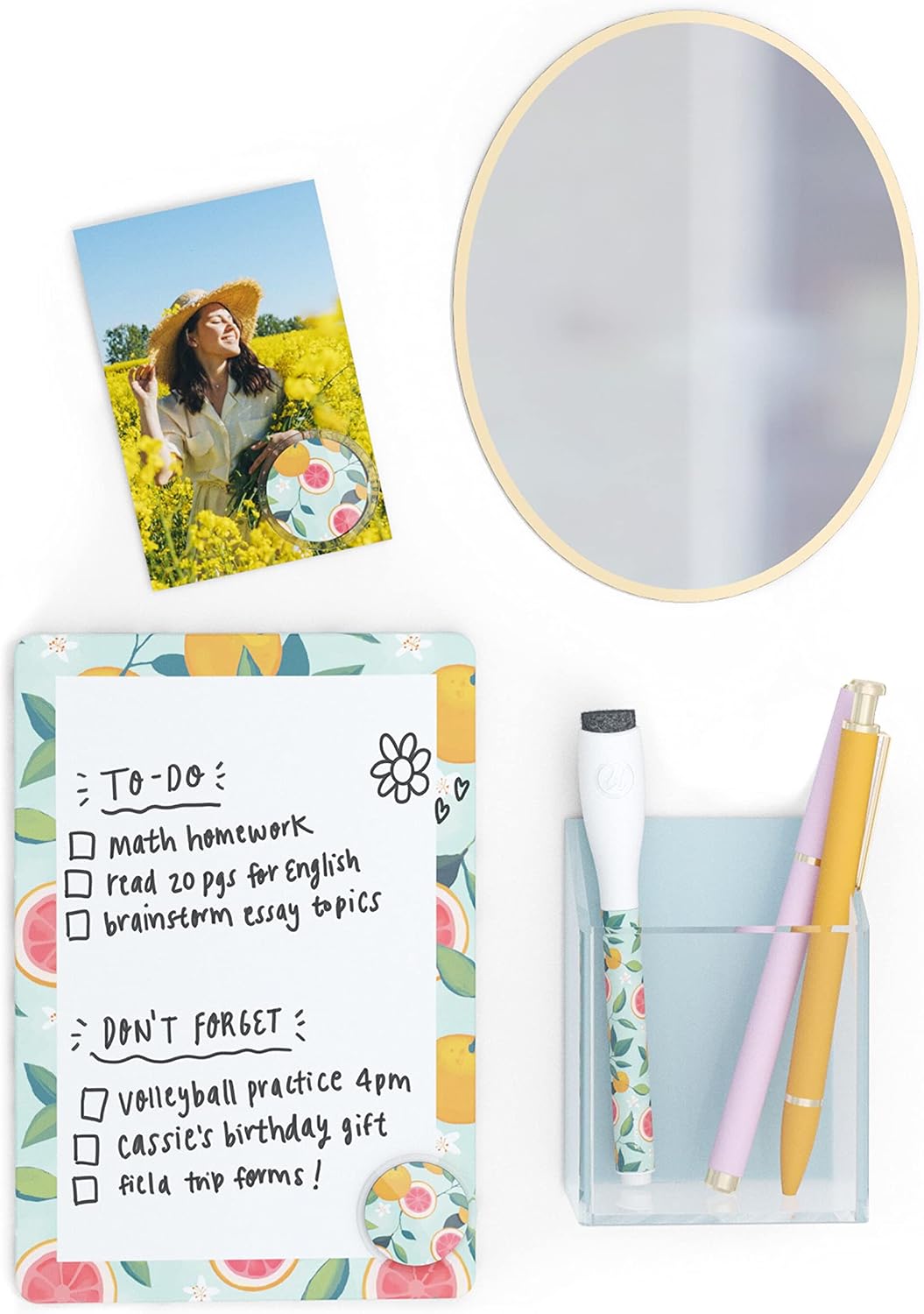 U Brands Citrus Orange Fruit Locker Accessory Kit, Includes Magnets, Mirror, Whiteboard, Marker, Organizer