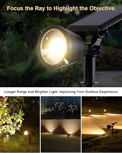 Miniatura 3 de Paquete de 2 focos solares para exteriores, impermeables, brillantes, focos LED para exteriores, para bandera de patio, árbol, césped, jardín,