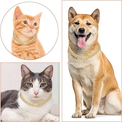 Miniatura 2 de Lusofie Collar de perro con cadena de diamantes, collar de metal para cachorros con diseño de hebilla segura, collar cubano para mascotas,