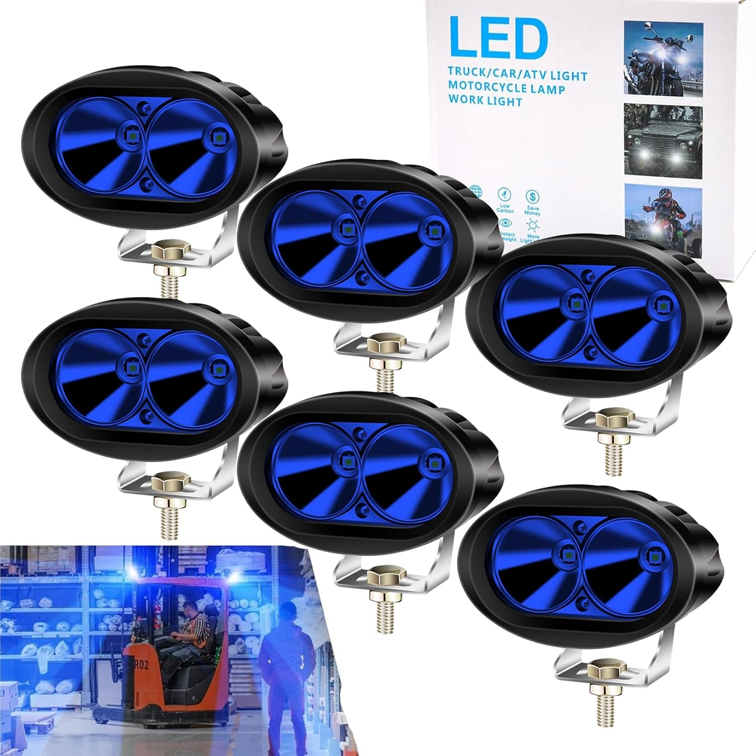 Forklift Lights Blue, Forklift Safety Light 12V-80V Warning Emergency Lights for Fork Truck Spotlights(6Pcs)