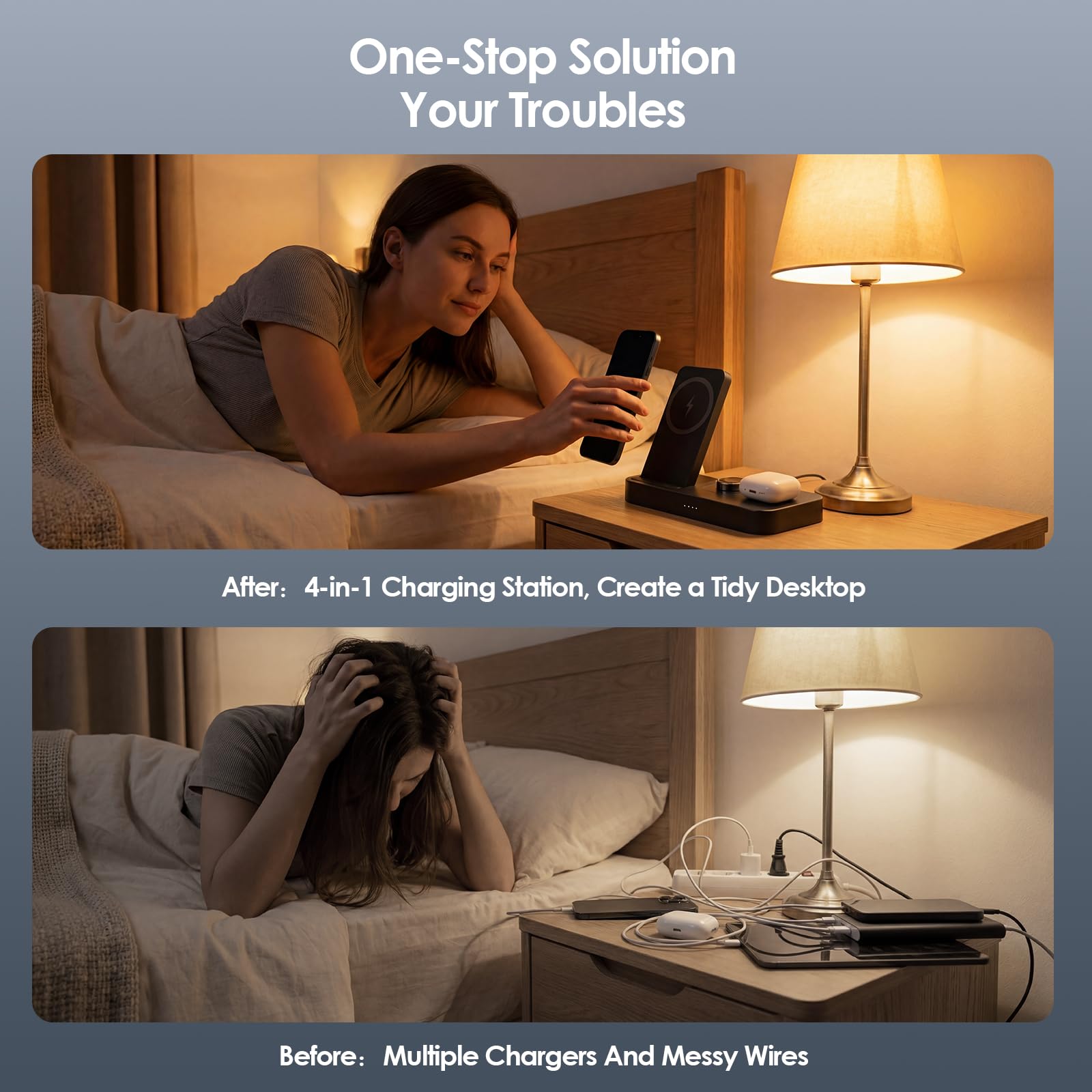 Station de charge rapide 4 en 1 pour chargeur Oura Ring Gen3, chargeur pour iPhone 17/16/15/14/13/12, Apple Watch, AirPods, Samsung Galaxy S25/S24/S23/S22/S21, Galaxy Watch Buds (taille 7)