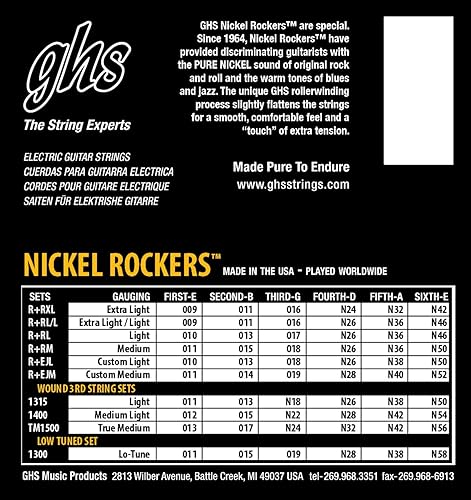 Miniatura 2 de GHS Strings R+RL Nickel Rockers, Rollerwound - Cuerdas de guitarra eléctrica de níquel puro, ligero (.010-.046)