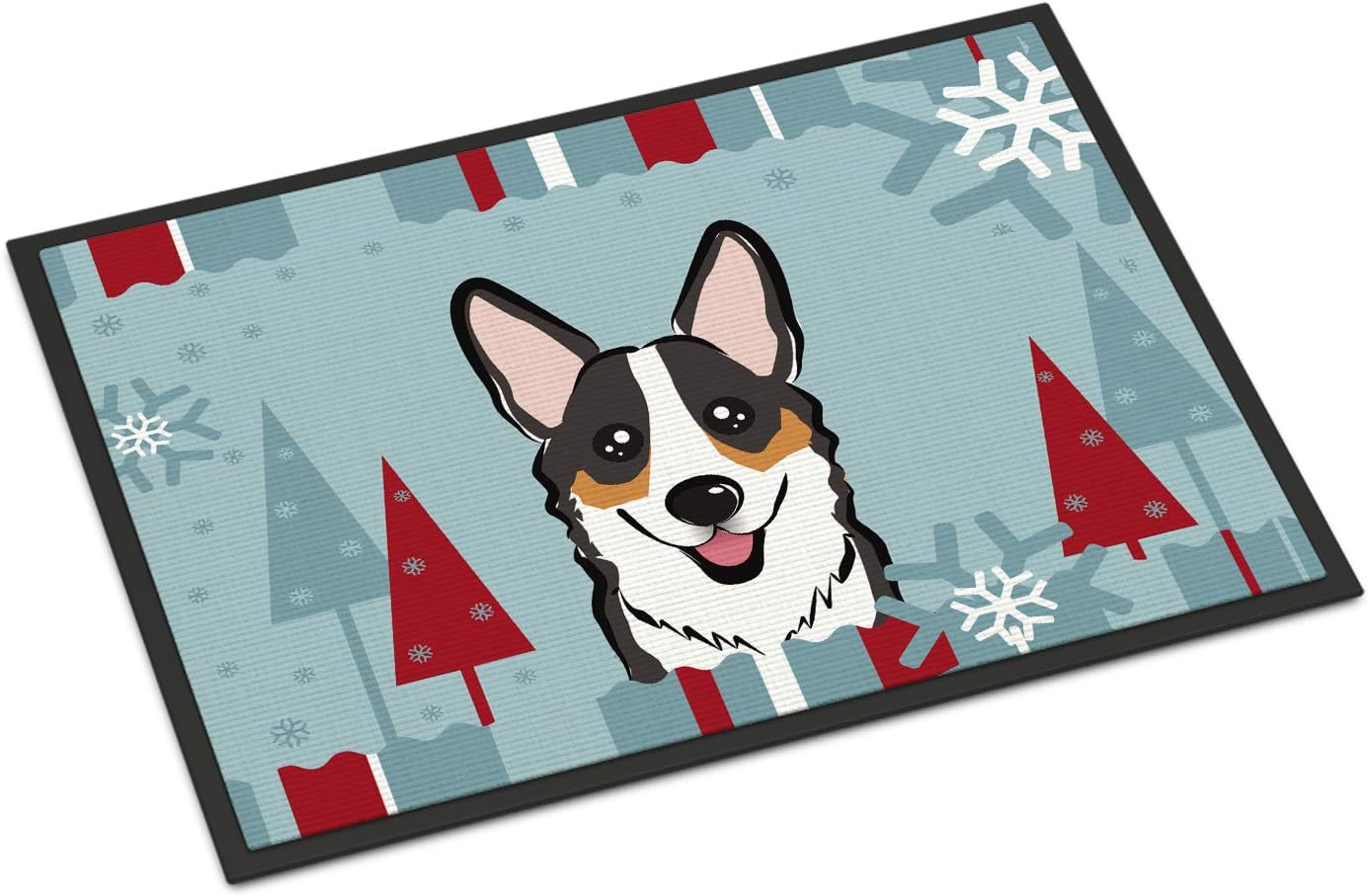 Caroline's Treasures BB1751MAT Winter Holiday Tricolor Corgi Doormat 18x27 Front Door Mat Indoor Outdoor Rugs for Entryway, Non Slip Washable Low Pile, 18H X 27W
