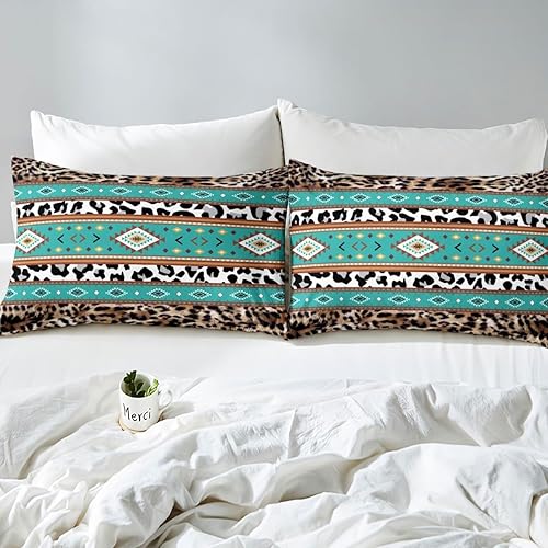 Miniatura 6 de Juego de ropa de cama con estampado de leopardo, color marrón, negro, blanco, con parches de piel de guepardo, juego de funda de edredón tribal