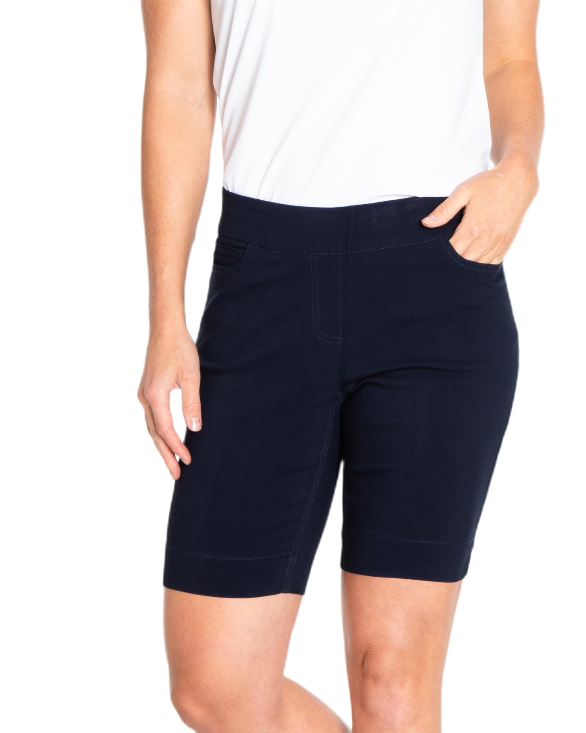Slim-Sation Womens Pull on Solid 9" Walking Short with 4 Functional PocketsShorts