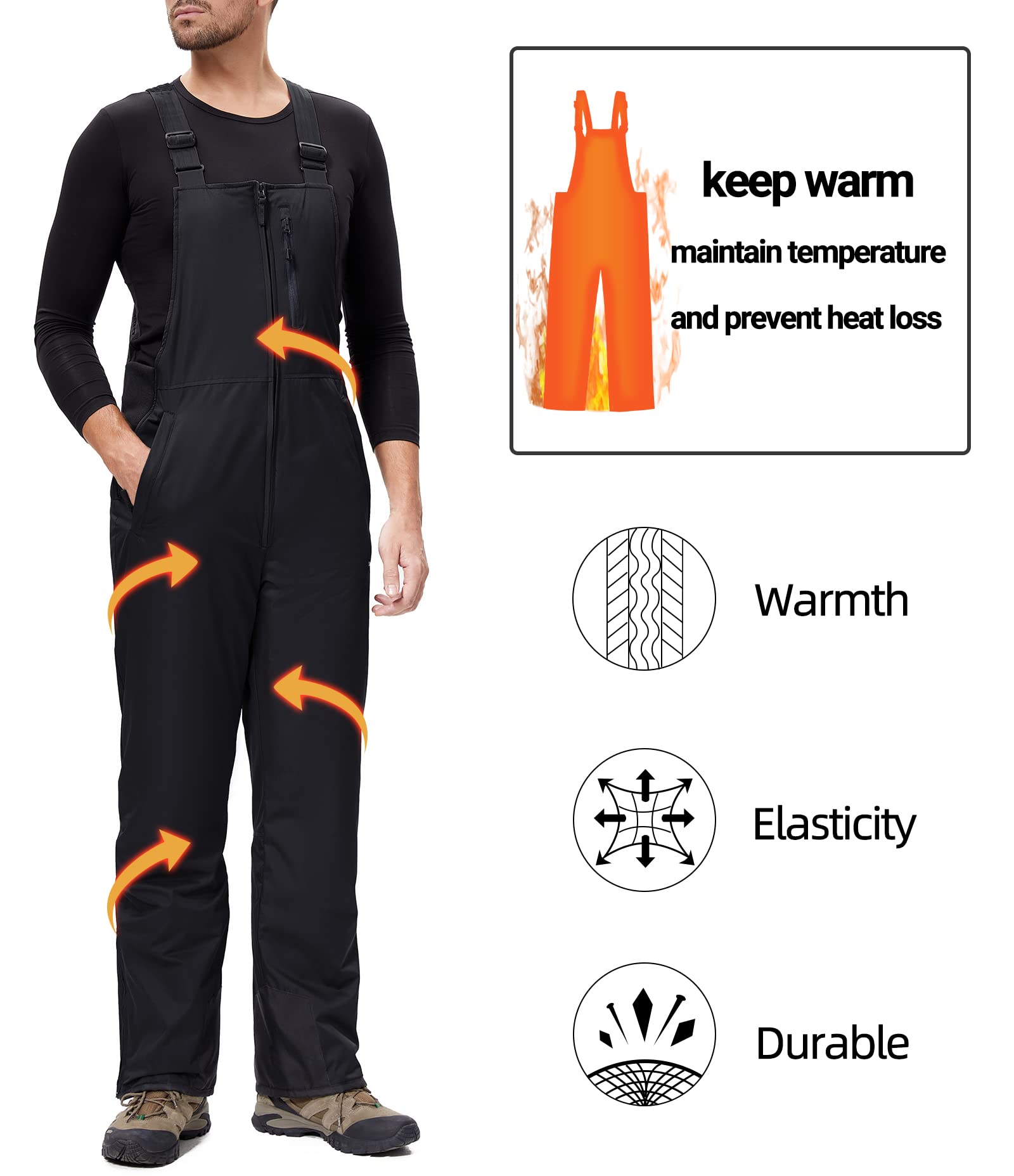 DAFENP Pantaloni Sci Uomo Inverno Salopette Neve Impermeabile Pantaloni Snowboard Isolata Antivento Caldo Pantaloni Softshell con Tracolla Regolabile e Tasche Multiple