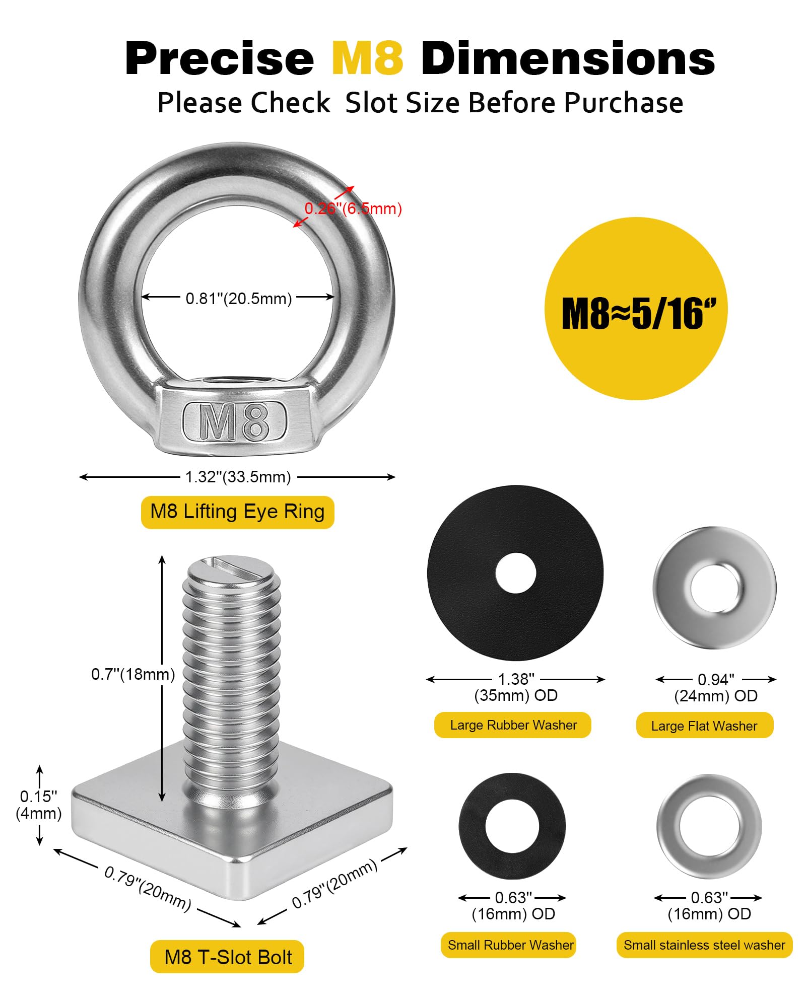 T Track Mount Tie Down kotwa do bagażnika dachowego, śruba oczkowa o dużej wytrzymałości M8, ze stali nierdzewnej, śruba T Bolt Oko Nakrętka Tie Down Ring do mocowania Bungee Cord, liny, haki