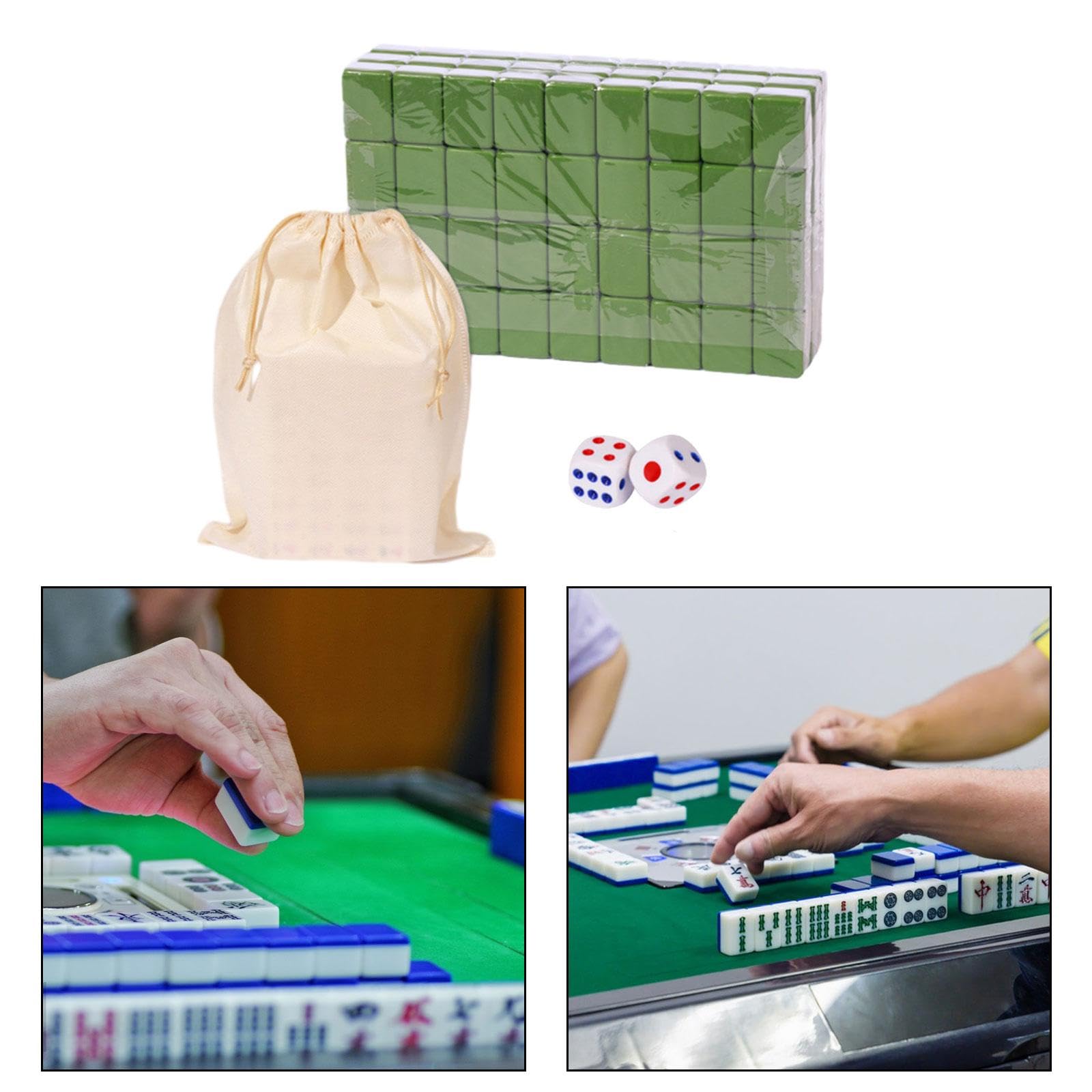 Mini Mahjong Brettspiel, Tragbar, 144 Spielsteine, Traditionelles Chinesisches Set, Unterhaltsam, Robustes Material, Leicht, Geeignet für Erwachsene U, 24 mm Grün