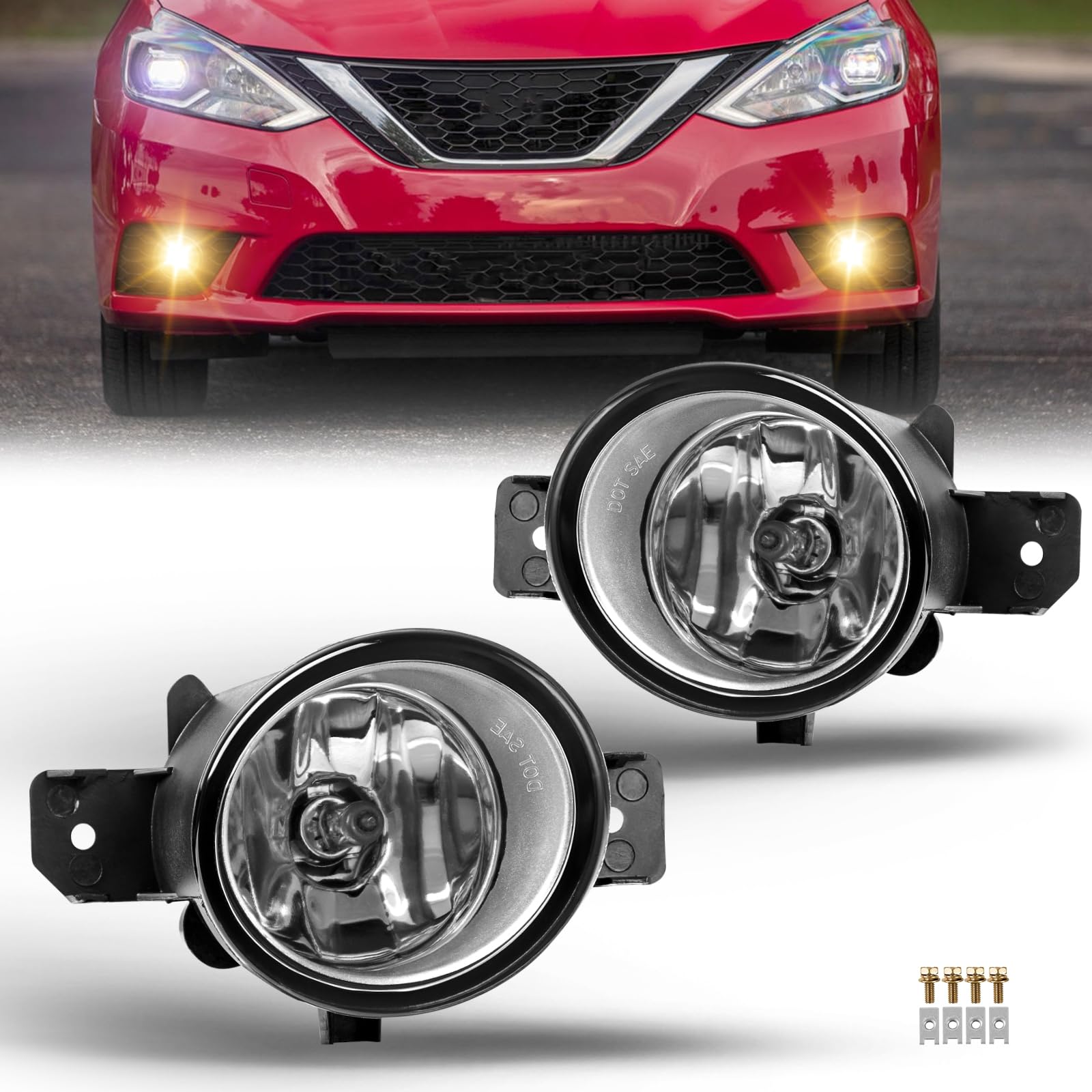 TENTIONAUTOFog Lights Kit For 2004 2005 2006 2007 2008 2009 2010 2011 2012 2013 2014 2015 2016 2017 2018 2019 Sentra/07-17 Altima Sedan/12-19 Versa/07-14 Maxima/13-16 Pathfinder With H11 Bulbs